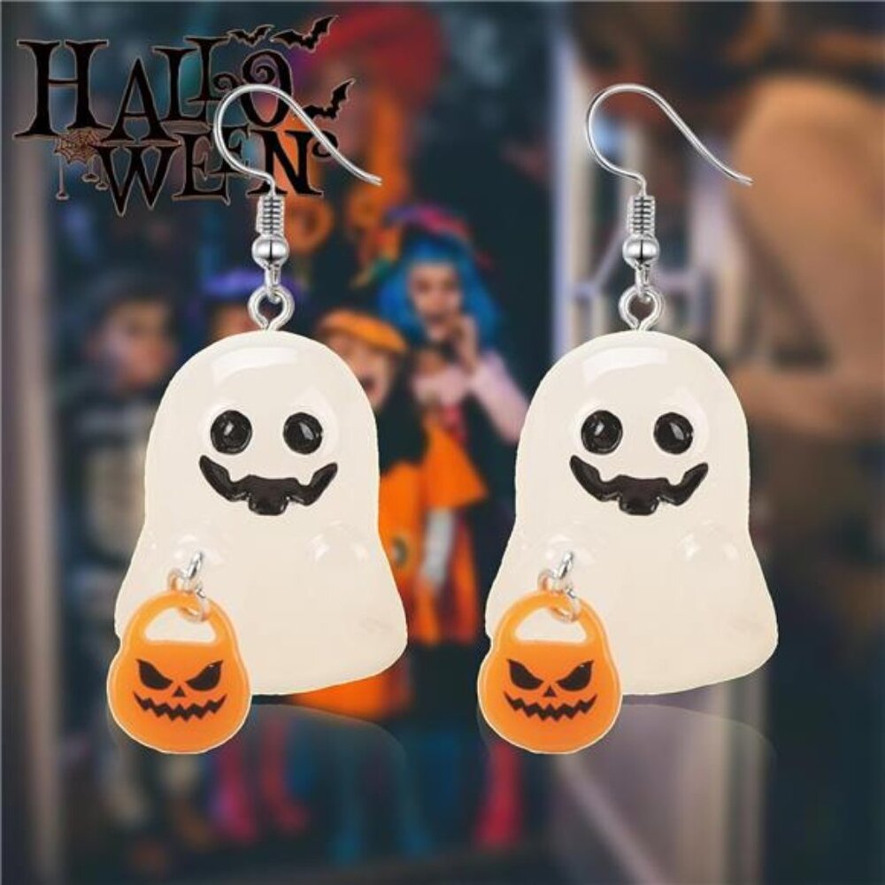Halloween Ghost Earrings for Women Pumpkin Corn Skull Tiny Glow In The Dark - Picture 6 of 7